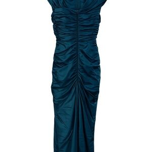Elegant Teal Ruched Evening Dress - Women